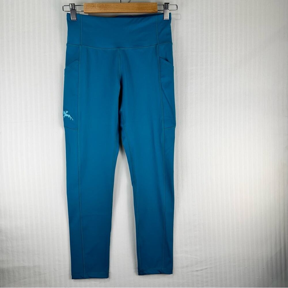 Moose Voyage Size Small Blue Athletic Legging Durable Lycra Nylon Wide Waistband